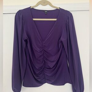 Purple V Neck Ruched-Front Top - Never Worn!